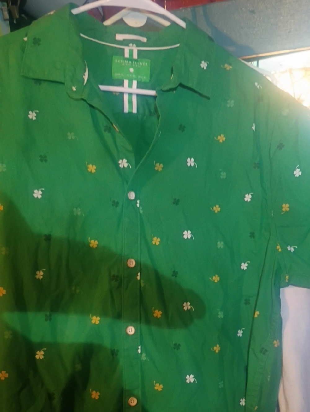 Tommy Bahama Green Short-Sleeve Button-Down with Shamrock Print